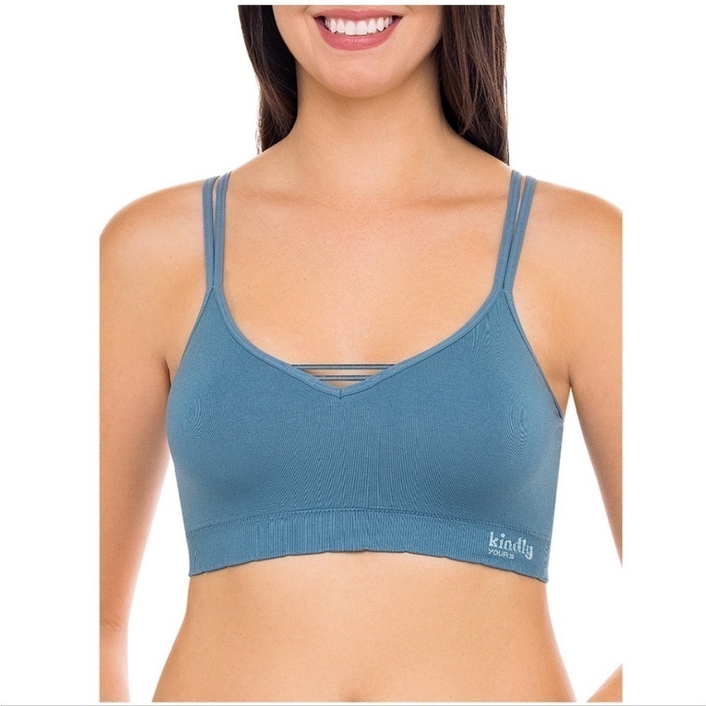 Kindly Yours Reef Blue caged v-neck sustainable seamless bralette XXL